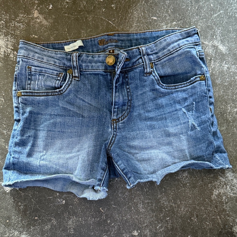 Kut From The Kloth Distressed Fray Blue Jean Shorts - Picture 1 of 6